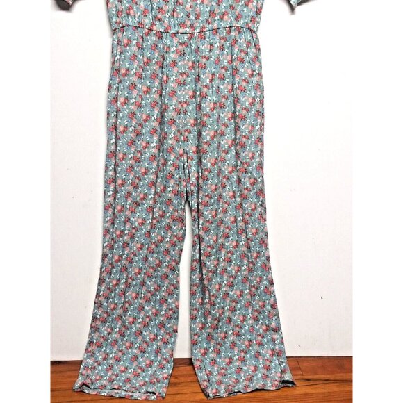 Womens Jumpsuit Floral ditsy dainty Sz S/M/L short sleeve gray orange pink rayon - Picture 4 of 8